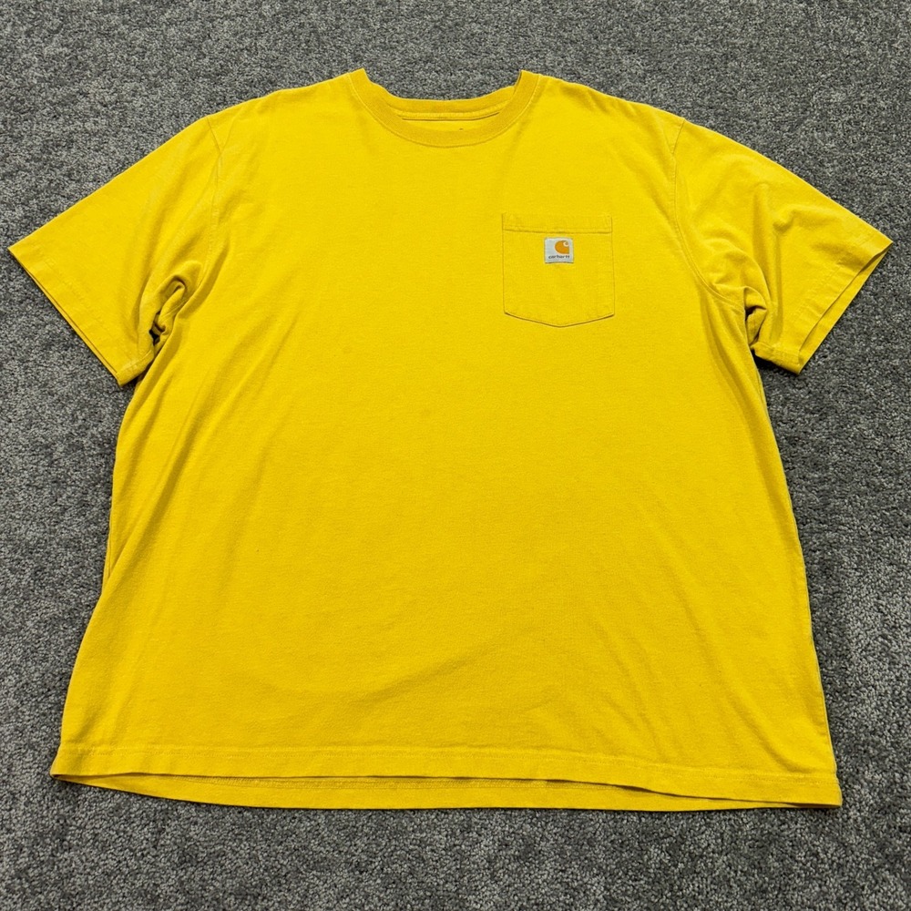 Carhartt Shirt Mens 2XL Yellow Loose Fit Short Sleeve Pocket Tee Workwear Logo
